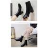 Women's Boots, Winter Square Head Back Zip Short Boots, Women's Chunky Heel Middle Heel Boots Women