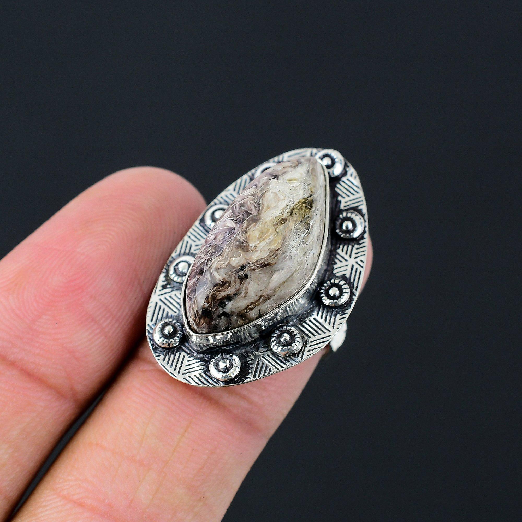 Marquise Charoite Gemstone New Promise Mother Trendy Ring Size 7 Sterling Silver 7