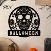 Outdoor Hanging Decorations Skull Metal Door Sign, Gothic Spooky Skeleton Head Wall Vintage Style Art for Man Cave, Bar, Bedroom, Garage, Office, Home