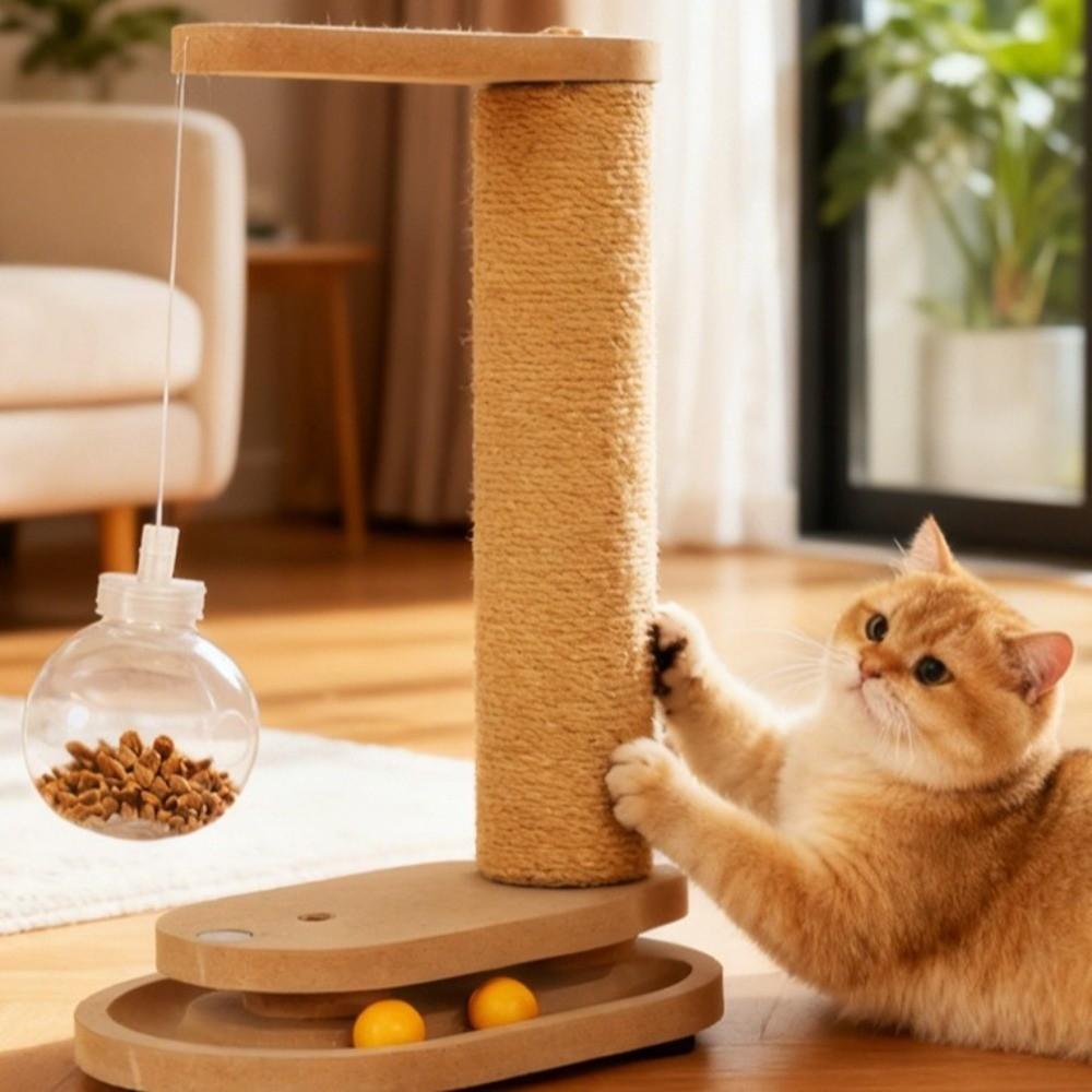 Wear-resistant Cat Scratch Post Rotating Platform Vertical Cat Turntable Column Food Puzzle Ball Cat Teaser Kitten Scratching