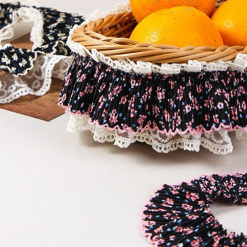 1yard Chiffon Bud Edge Small Floral Folds Lace 4.5cm Accessories Dress  DIY Clothing Decoration