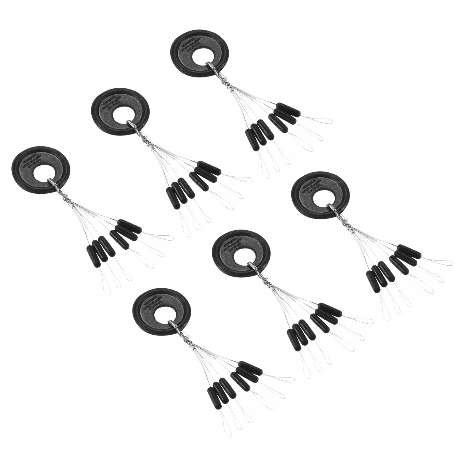 

PATIKIL Рыболовные резиновые стопоры-бусины, 300 штук, 6-в-1, цилиндрической формы, средние, для лески, черные