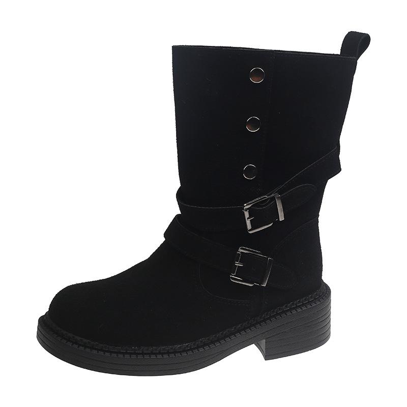 

Yueyu s new Maillard folded two pairs of stacked boots for women 2025 new height-increasing Martin boots belt buckle short boots for women 40 чорний