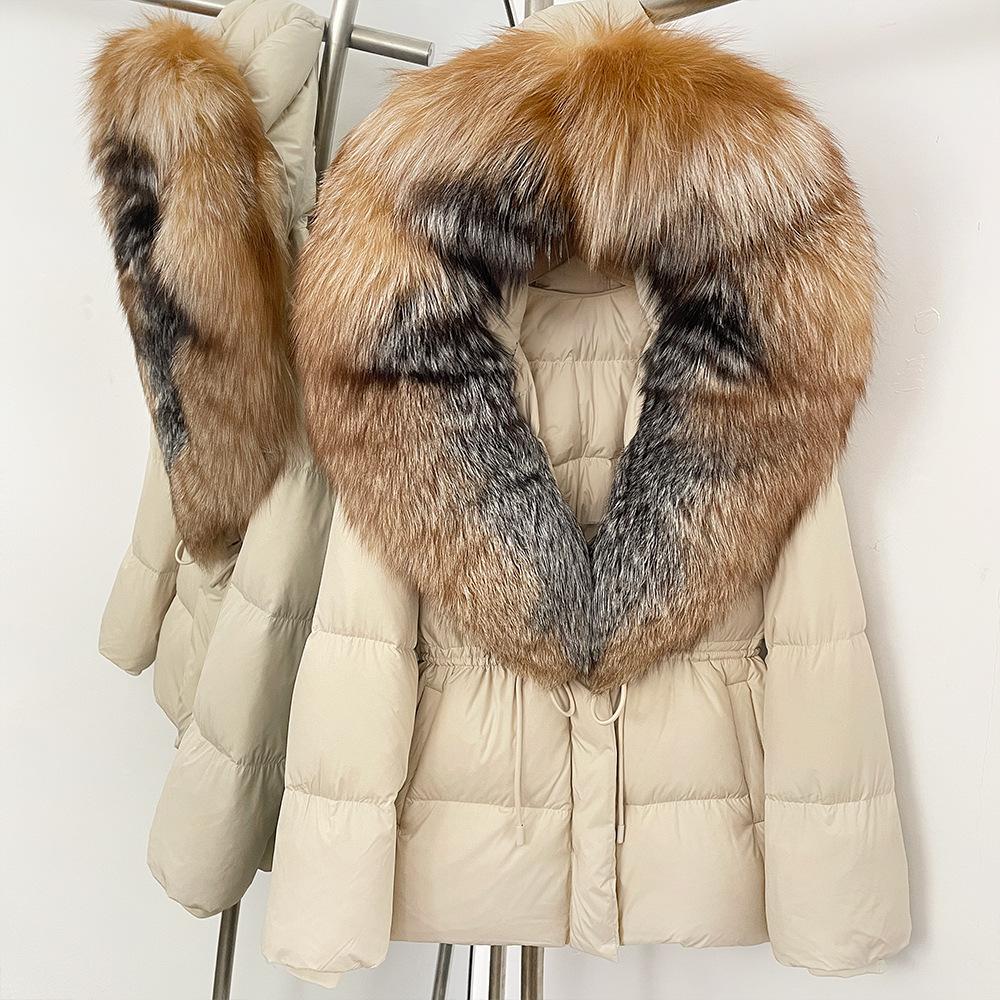 Popular fox fur collar medium and long down jacket winter new waist thin high-end fur coat women
