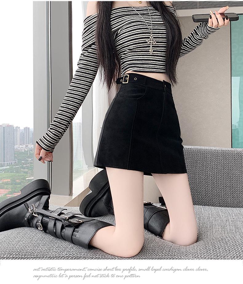 Plus-size Coffee Deer Suede High Waist A-line Mini Skirt for Women - Spring/Autumn, Anti-exposure, Slimming, Hip-hugging Fit