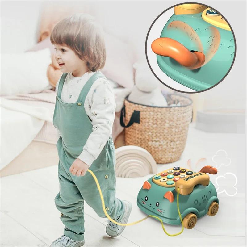 3 In 1 Cat Cartoon Animal Musical Phone Toy Baby Toddler Interactive Light Sound Story Teaching Early Education Vocal Toy