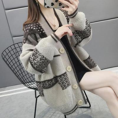 Mink Fleece Knitted Cardigan Jacket - Women's Loose Fit, Lazy Style, Perfect for Spring & Autumn 2024