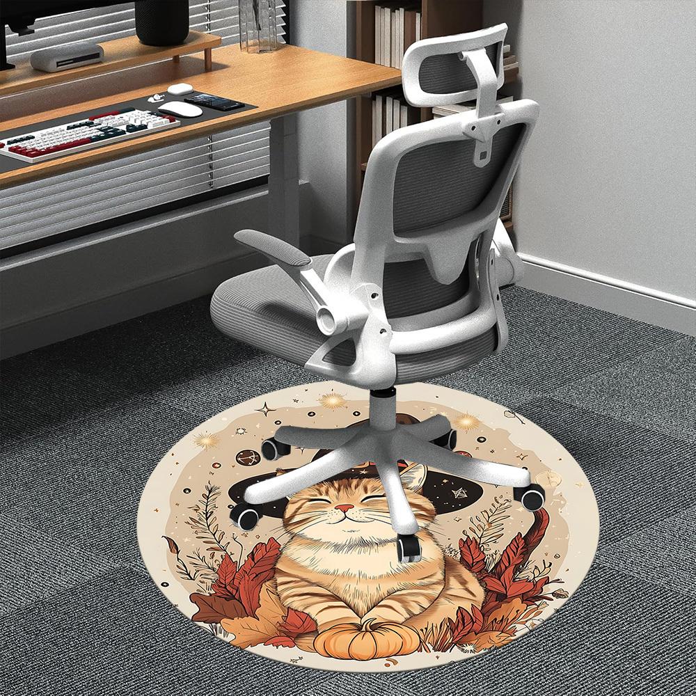1PC Witch Cat Office Round Area Rug,  Mat Suitable ForOffice, Under Office Chairs Bedroom Living Room Home Decor, Room Deco