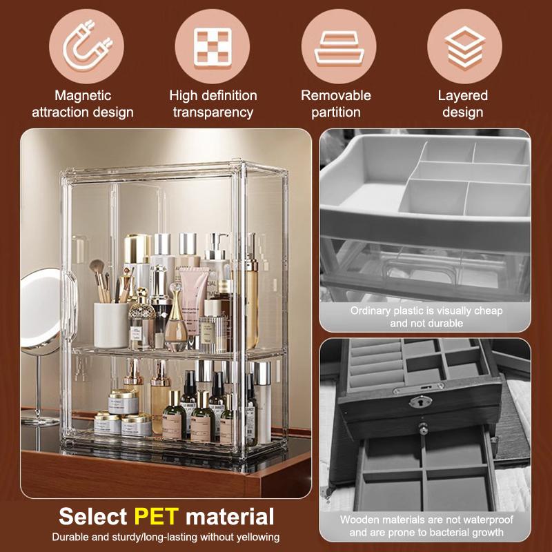 Organisateur de Maquillage en Acrylique Transparent et Grand avec Couvercle Tiroirs de Rangement Cosmétique Boîte Organisateur de Rangement en Acrylique avec Porte Magnétique