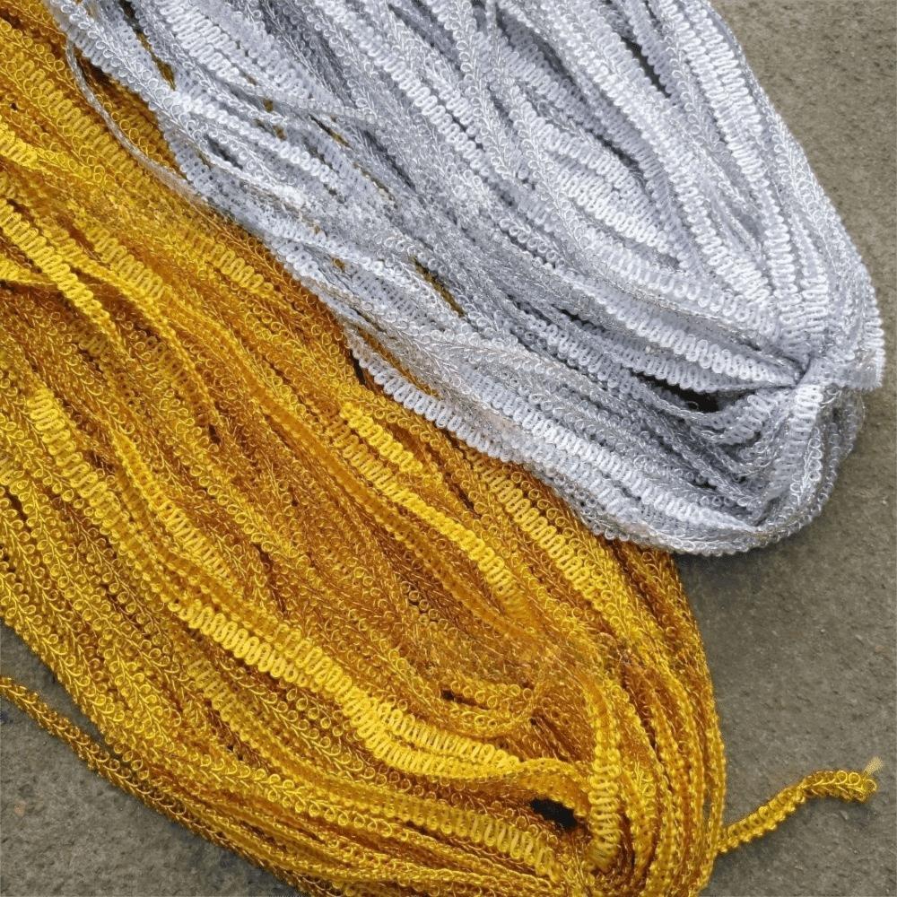 Gold Silver Tone Flat Weave Ribbon 42M Length 8mm Width Garment Accessory Lace Dance Dress Trim