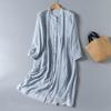 8 Colors Lamtrip-Retro Floral Cotton Yarn Long Sleeve Single Breasted  Robe Casual  Soft House Dress
