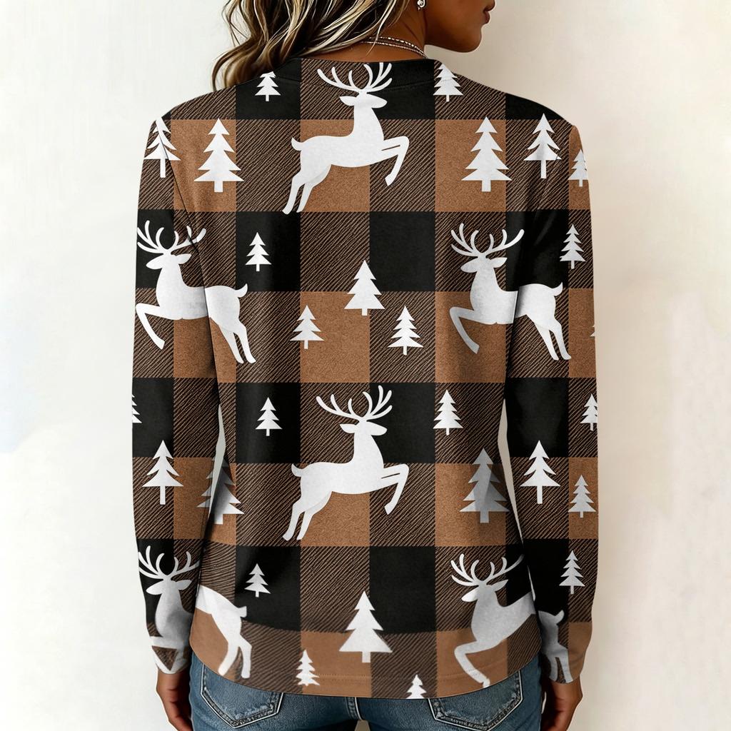 Women's Casual Long Sleeve Neck Christmas Print Top