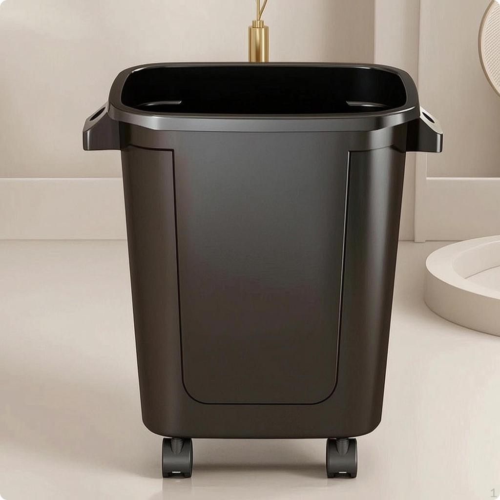 Wheeled Trash Can with Attached Lid Lidded Bin Mobile Garbage for