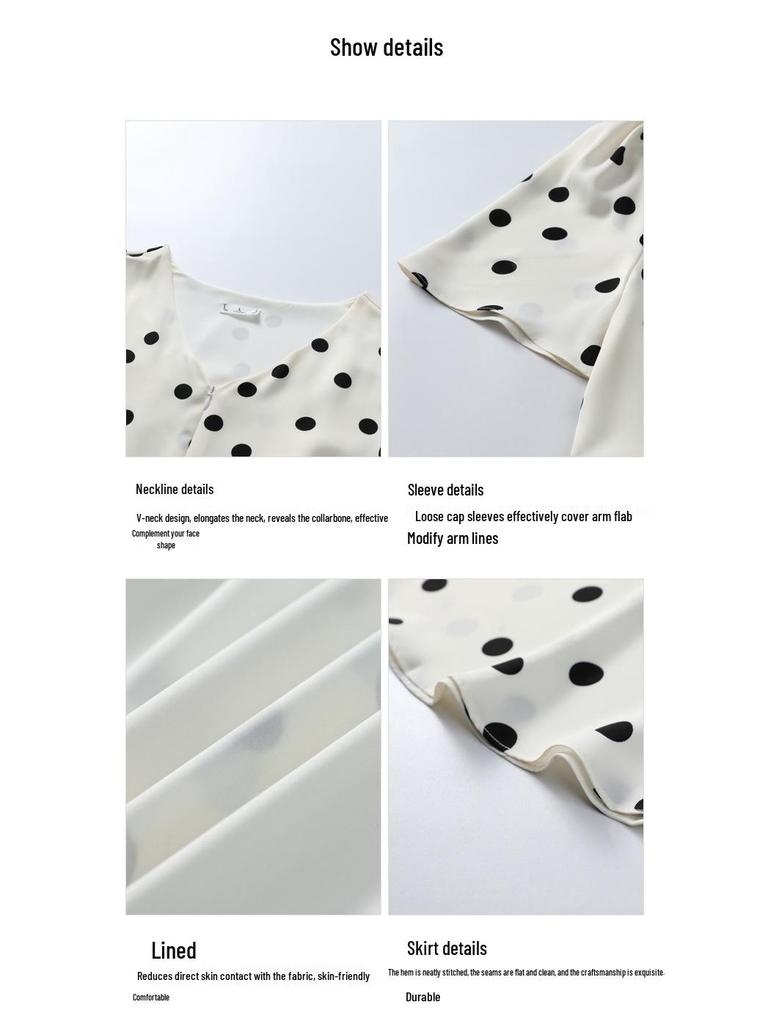 2025 French Fashion Polka Dot Plus Size Loose & Slimming Short Sleeve Dress for Women