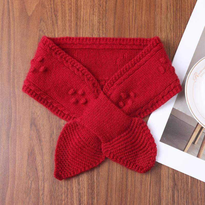 Women's 100% Pure Wool Perforated Knitted Small Bow Tie Scarf Warm Printed Neck Guard Woolen False Collar Fashion Accessory