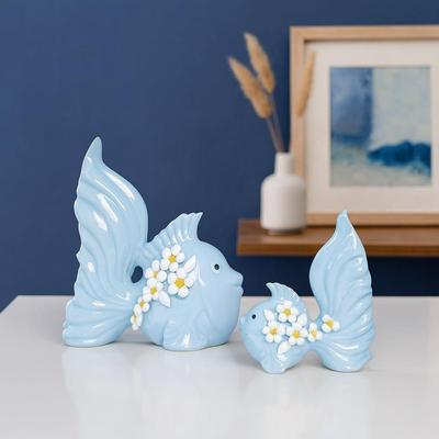 Modern Minimalist Sky Love Fish Art Figures | Beautiful Home Decor- (Set of 2 Pc, Sky)