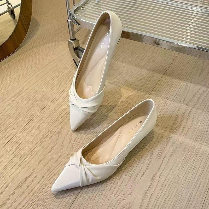 French Temperament Silver Kink Evening Shoes Women's Pointed Head Shallow Mouth Inner Height Increase Single Shoes Wedge Heel Flat Shoes Versatile La