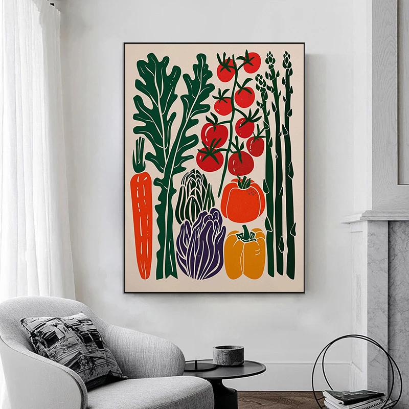 Buntes Poster mit frischem Gemüse, botanischem Gartenmotiv, minimalistischer Kunstdruck auf Leinwand, Wandbild für Wohnzimmerdekoration