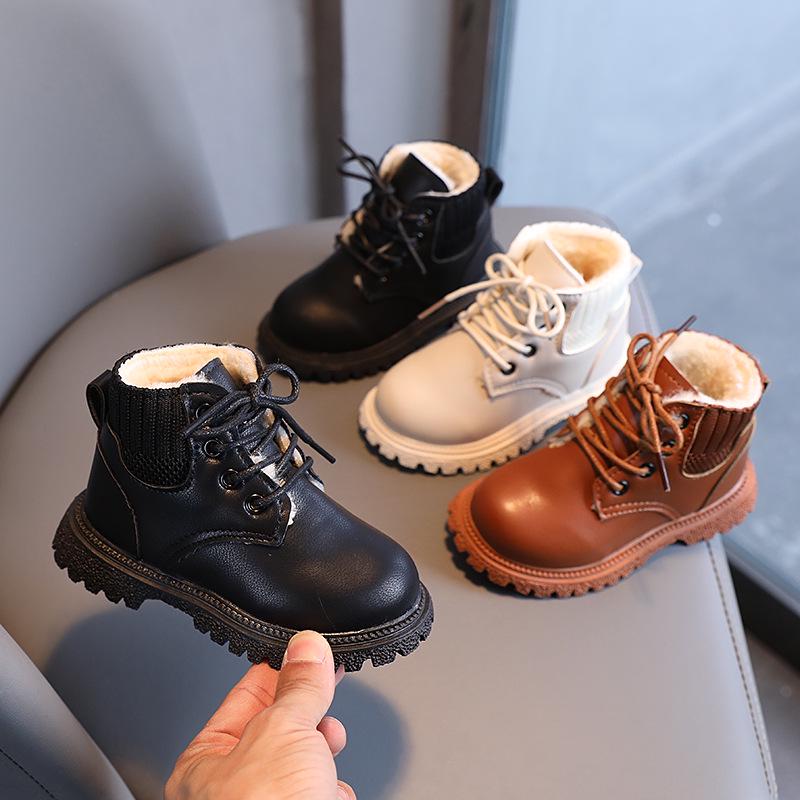 2021 Kids' Winter Velvet Ankle Boots - Boys' Martin Style, Girls' Soft Sole, Cotton Leather