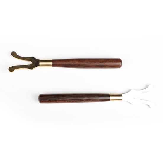 Teapot Lid Clip Heat Insulation Cast Iron Tea Kettle Cover Fork with Wooden Handle Teaware for Living Room