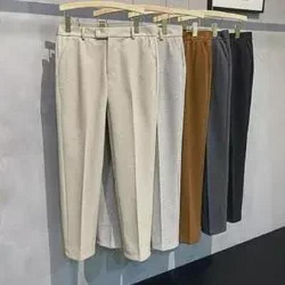 Men’s Casual Woolen Nine-Point Trousers - Autumn Business Loose Fit, Solid Color, Trendy Design.