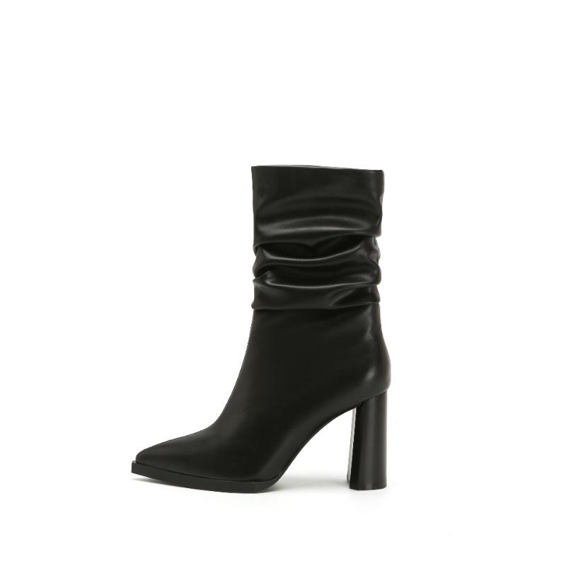 

Y3911-2 лакова шкіра середня халява зимові ботфорти на підборах тонкі ботильйони товсті підбори гострий носок високі підбори короткі ботильйони жіночі ботильйони 39