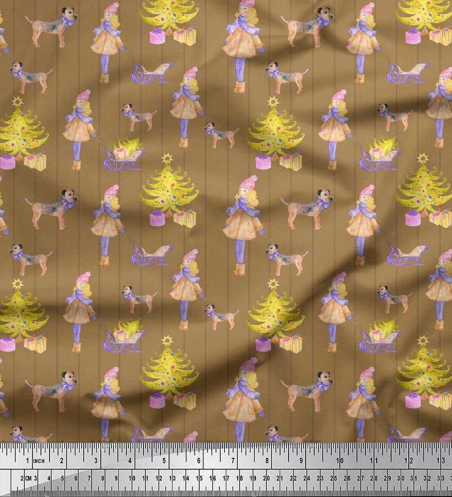 Soimoi Блакитна японська креп-атласна тканина для жінок, подарункова коробка та ялинка Різдвяний принт на метри 42 дюйми