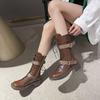 Fashion Spring Autumn Retro Middle Heel Ladies Mid Calf Shoes New Rock Goth Demi-season Comfortable and Elegant Women's Half High Boots