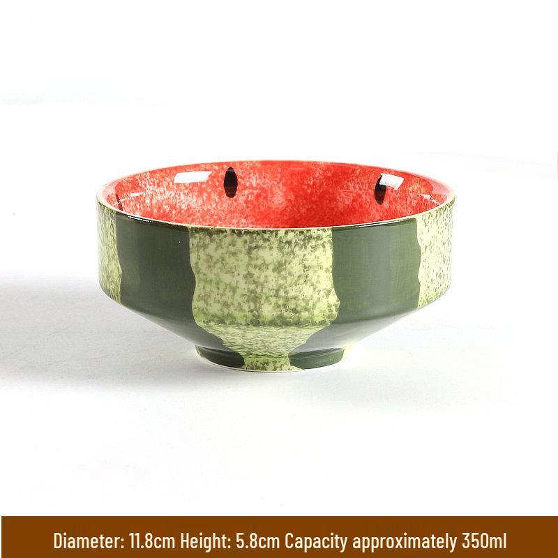 Hand-Painted Watermelon Design Large Ceramic Noodle Bowl with Underglaze Snails Pattern - Fresh, Deep & Stylish.