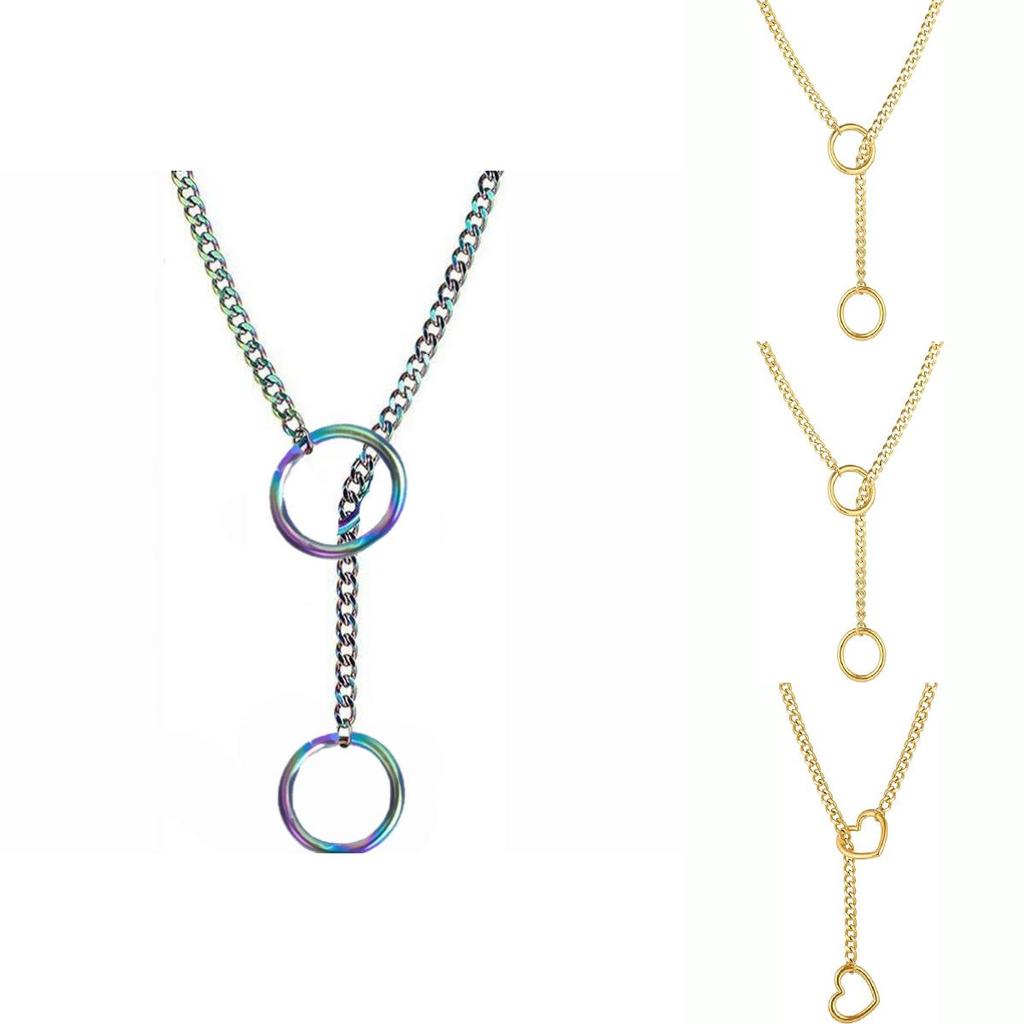 Stainless Steel Heart Shape And Circular Pendant Necklace With Cuban Chain For Men And Women