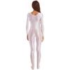 Women's Glossy Long Sleeve Jumpsuit Solid Stretch Full Bodysuit Rompers Clubwear