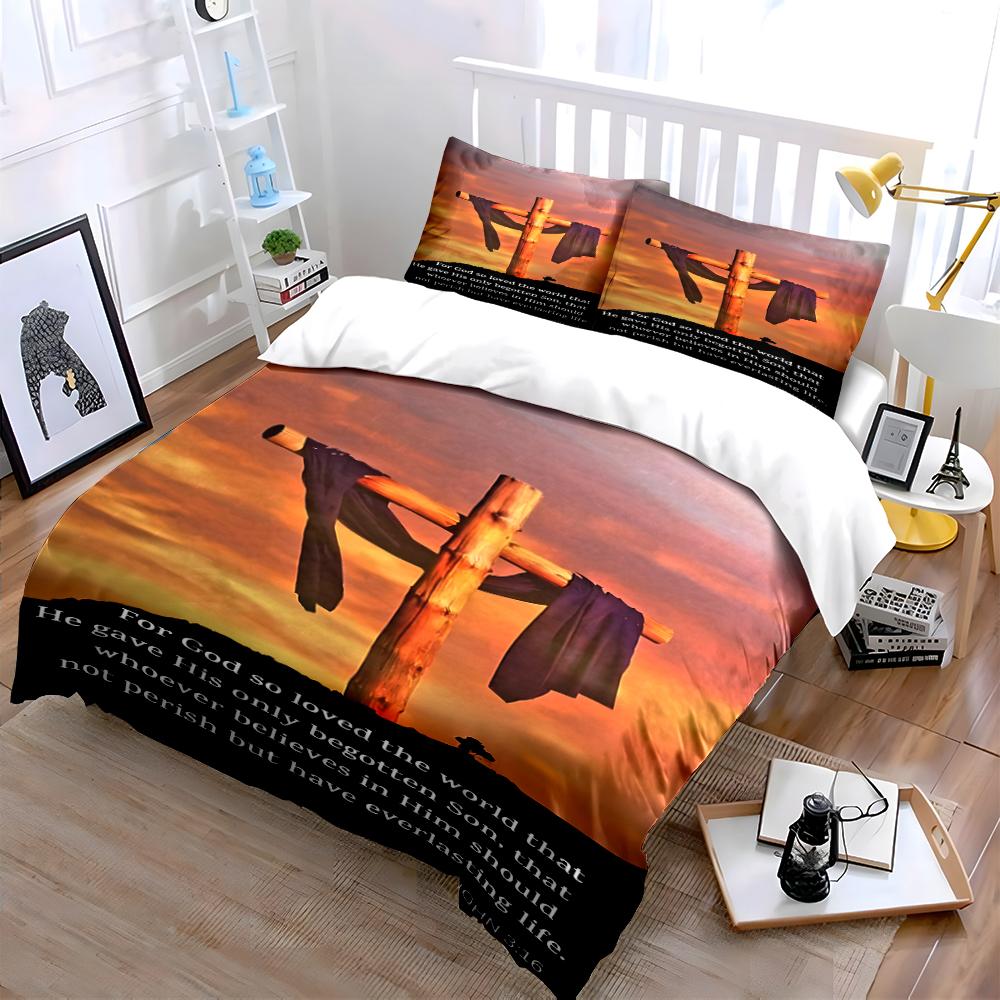 Christian Cross Verse Bedding Set Bedding set (1 duvet cover, 2 pillowcases, duvet not included)
