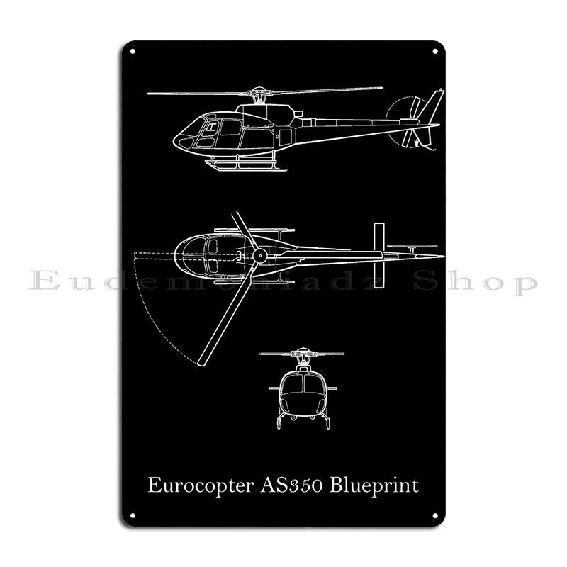 Eurocopter As350 Чертеж Металлическая Табличка Постер Клуб Живопись Кино Дизайн Печать Жестяная Вывеска Постер 20x30cm（7.8x11.8inch）