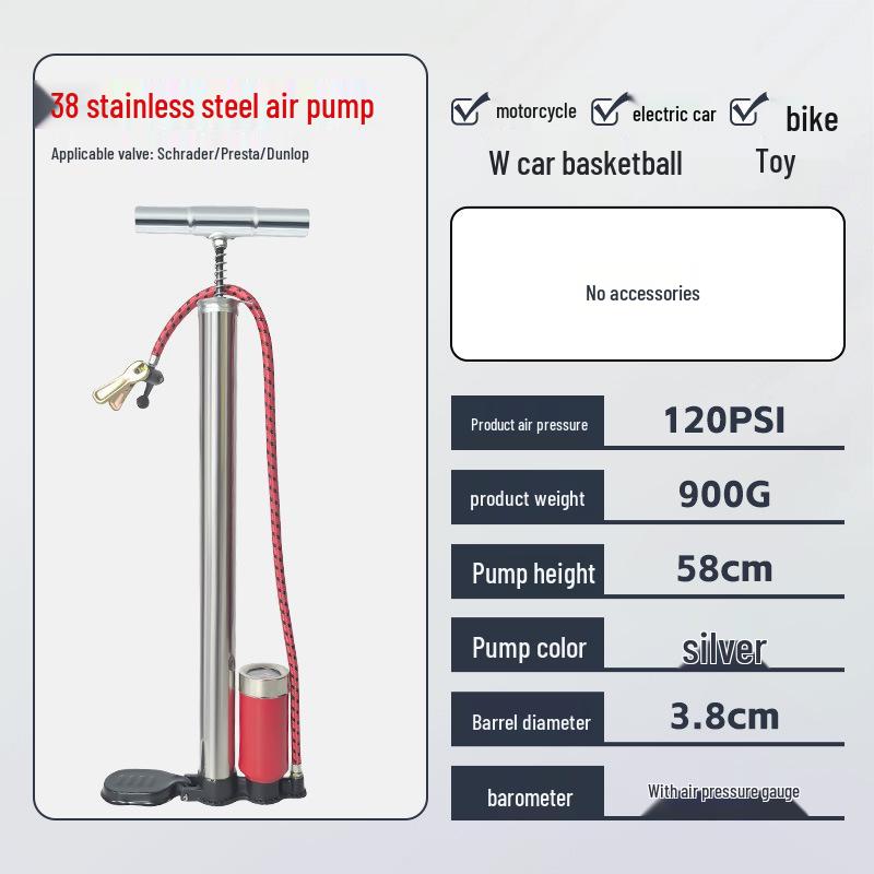 Stainless Steel Portable High-Pressure Manual Pump for Bikes and Basketballs