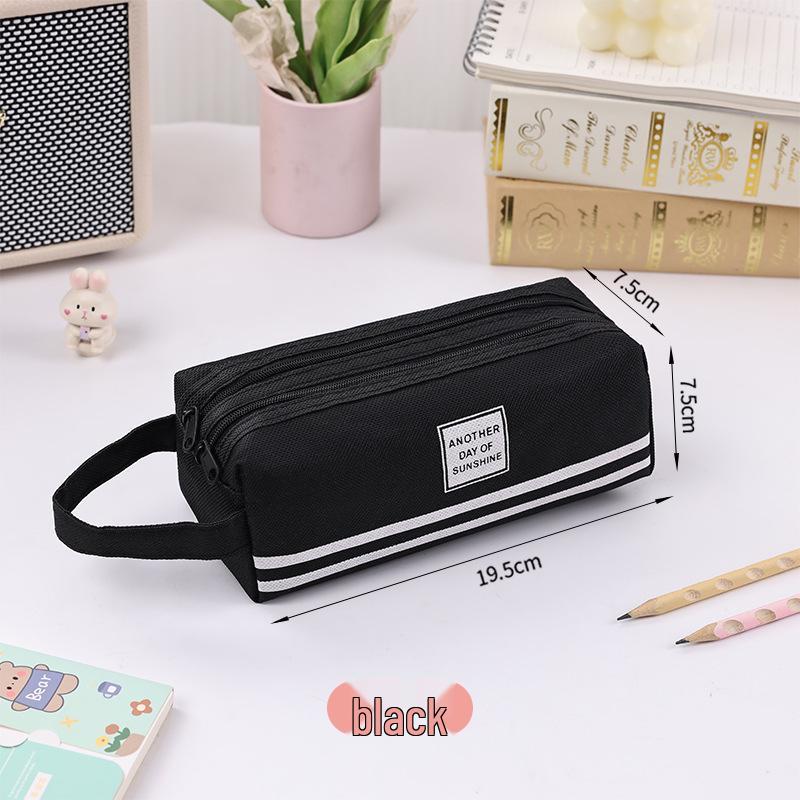 Korean Style Double-Layer Oxford Cloth Pencil Case with Large Capacity and Portable Double Zipper Design