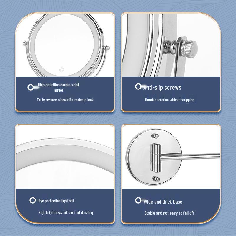 Wall-Mounted Rechargeable Lighted Folding Vanity Mirror - Double-Sided Magnifying LED Makeup Mirror