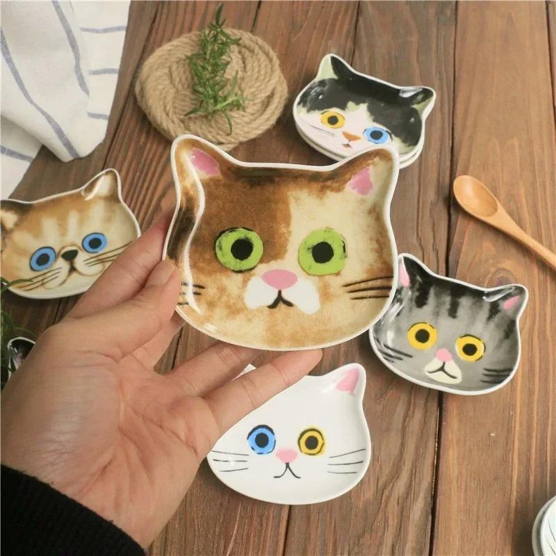 Japan Ceramic cartoon cat sauce dish Creative cute cat face shape condiment dish small plates Home kitchen supplies tableware