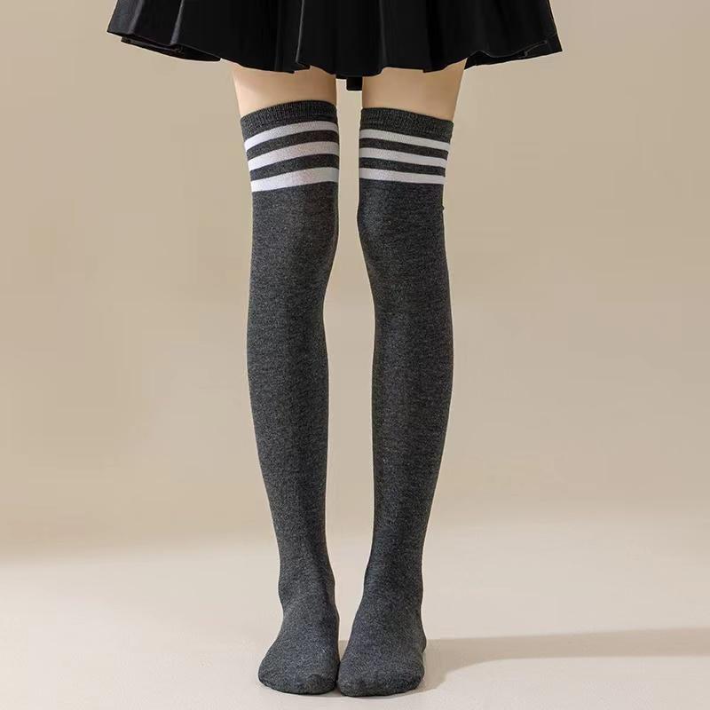 New 1Pair Sexy Long Socks Solid Color Striped Women Over Knee Thigh High Over The Knee Stockings Ladies Girls Warm Knee Socks