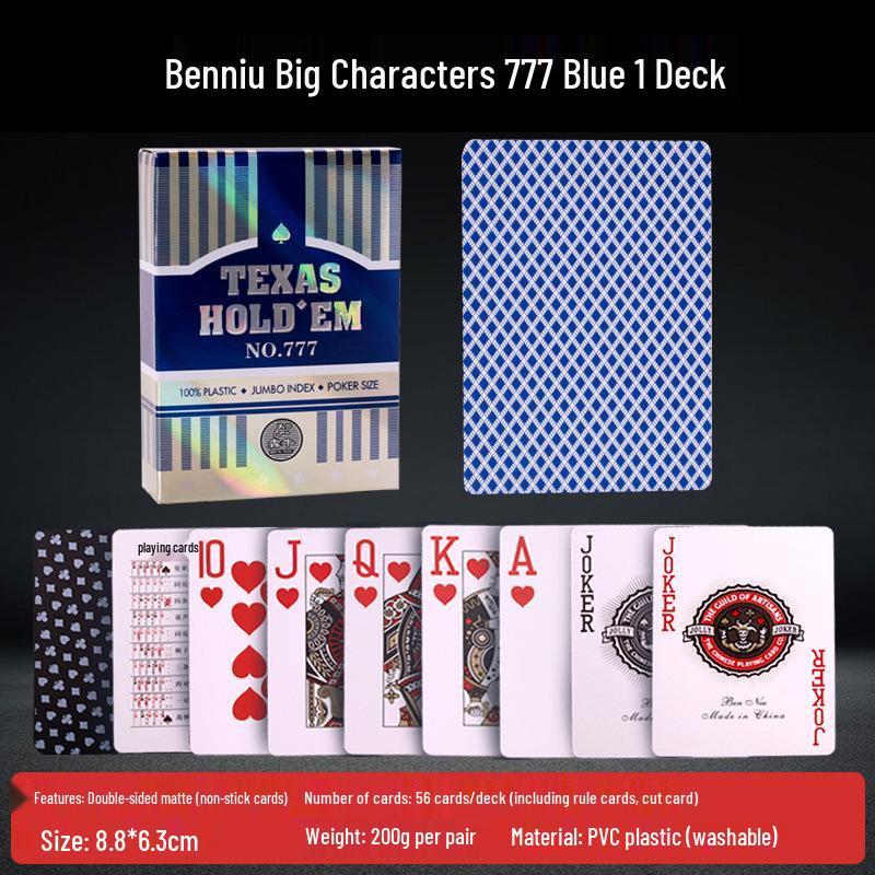 New Ben Niu 777 Texas Hold em Large Print Frosted Plastic Poker Cards - Waterproof & Durable