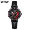 Sanda Cool Wheel Men's Skeleton Dial Leather Strap Waterproof Quartz Watch