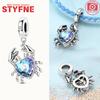 Silver 925 Colored Zircon Heart-shaped Pendant Beads Charm Fit Bracelet Jewelry Making Fine Gift for Women