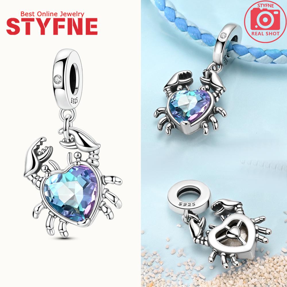 Silver 925 Colored Zircon Heart-shaped Pendant Beads Charm Fit Bracelet Jewelry Making Fine Gift for Women