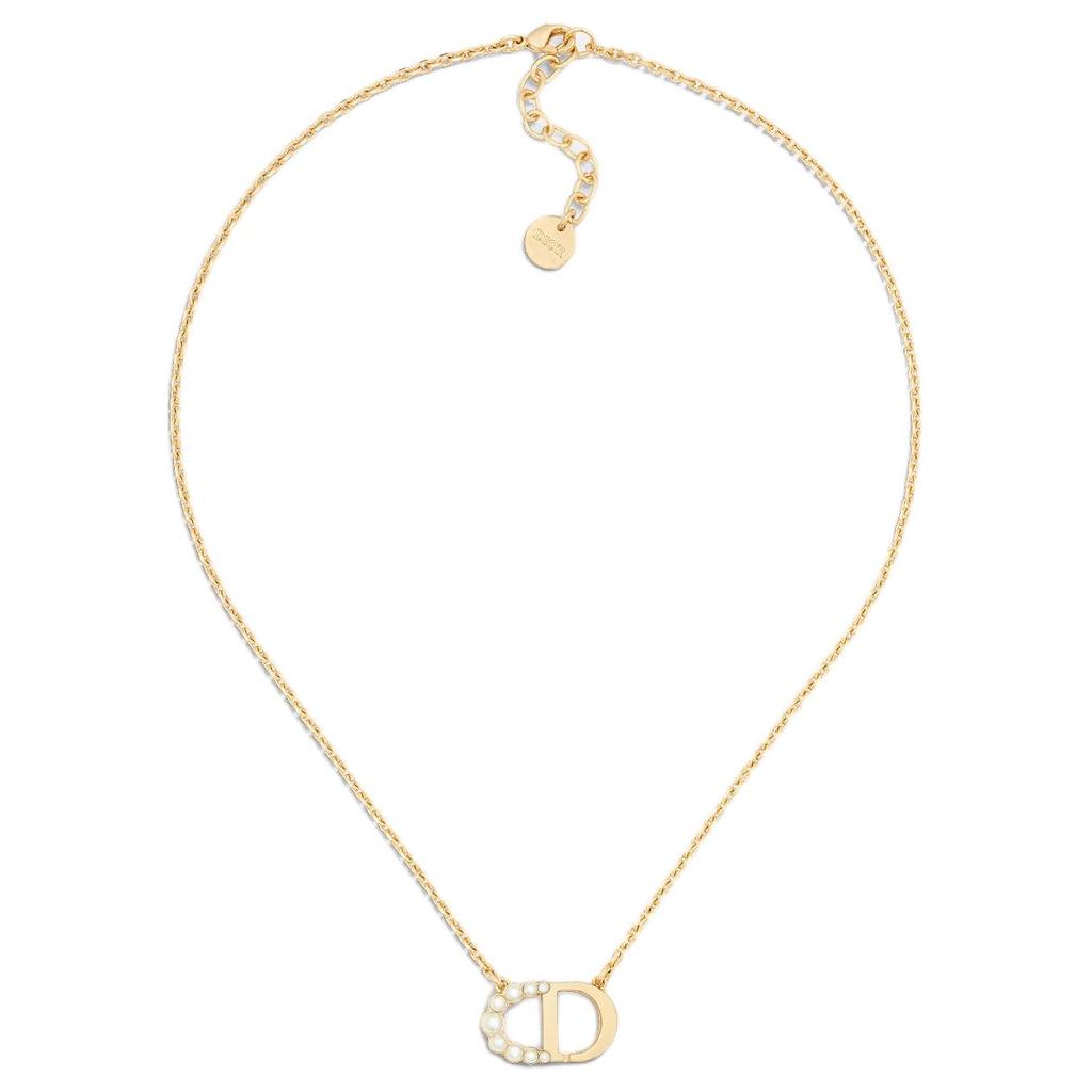 Dior Pearl Decorated CD Pendant Metal Necklace Women Necklace Gold N3098WOMRS_D301