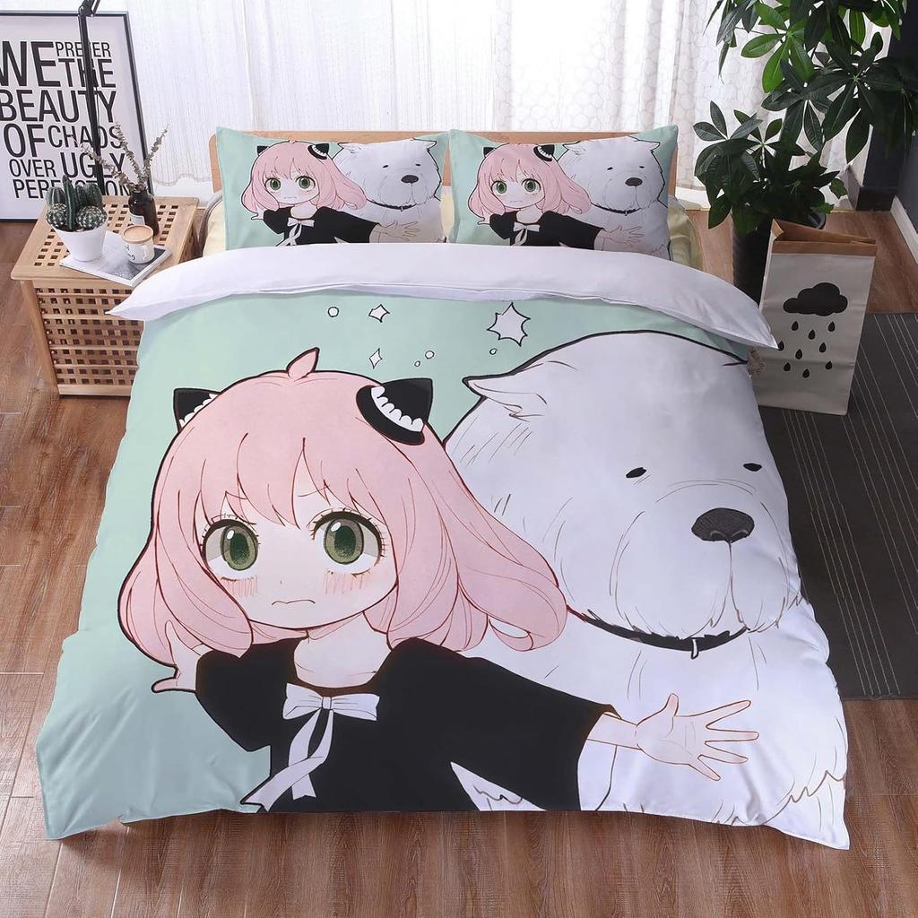 Anime Beautiful Girl Duvet Cover Set ,Cartoon Printed Patterned with Pillowcases, Soft Microfiber Quilt Covers for Girls