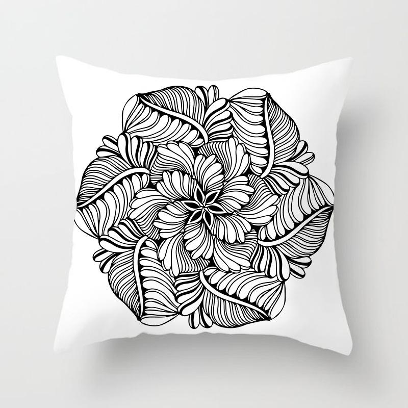 Black and White Ethnic Style Elephant Print Car Cushion Cover Sofa Pillow Cover Homewares