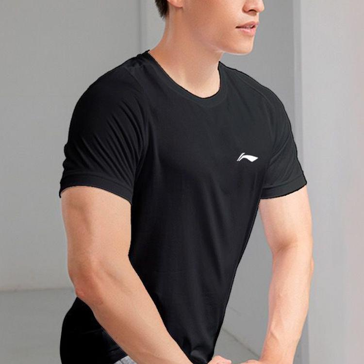 Li Ning Badminton Series Logo Solid Color Short Sleeve T-Shirt Men Tops Black ATST655-1