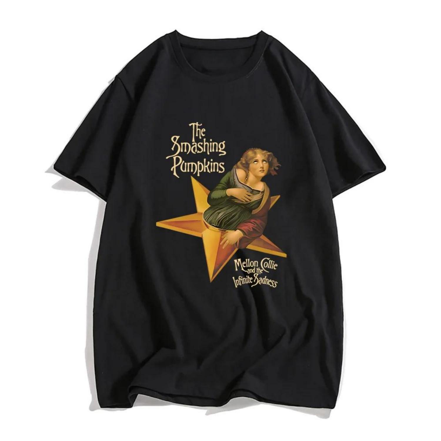 

Футболка Mellon Collie and The Infinite Sadness, футболка с графическим принтом группы The Smashing Pumpkins, винтажная модная футболка. S чёрный