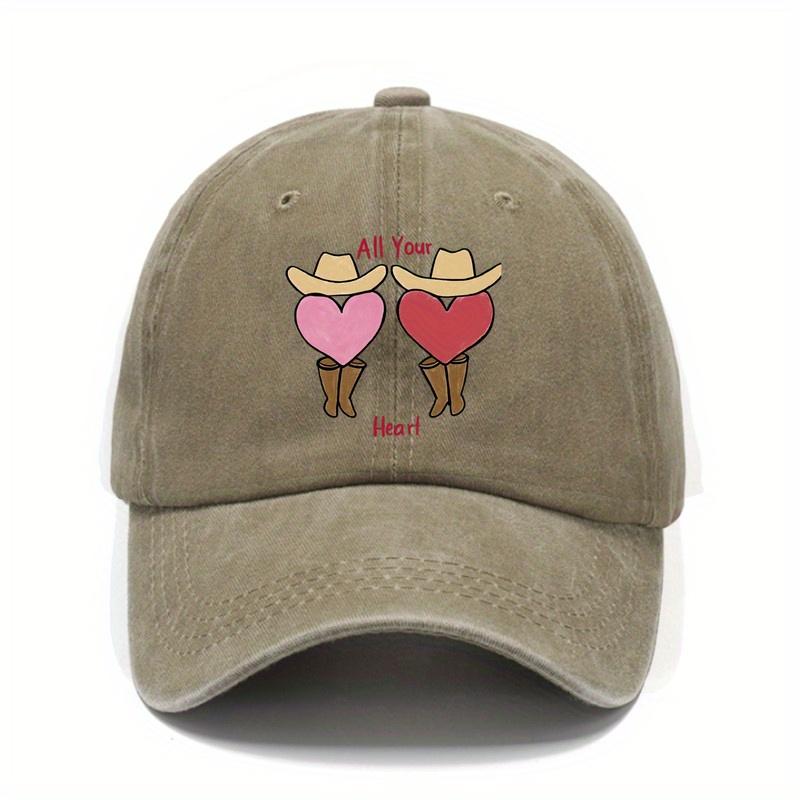 

Cowboy Boots Hearts All Your Heart Graphic Baseball Cap Unisex Washed Cotton Casual Outdoor Hat One Size