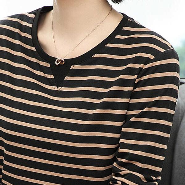 Damen Herbst Winter Langarm Übergröße Gestreifte Pullover Weiblich Frühling Locker Baumwolle Rundhals Lässige Oberteile