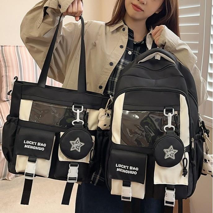 Stor kapasitet Videregående skoleelever Kvinne Koreansk Harajuku Veske Fritid Søt Smerteveske Ungdomsskole Ryggsekk Ryggsekk.